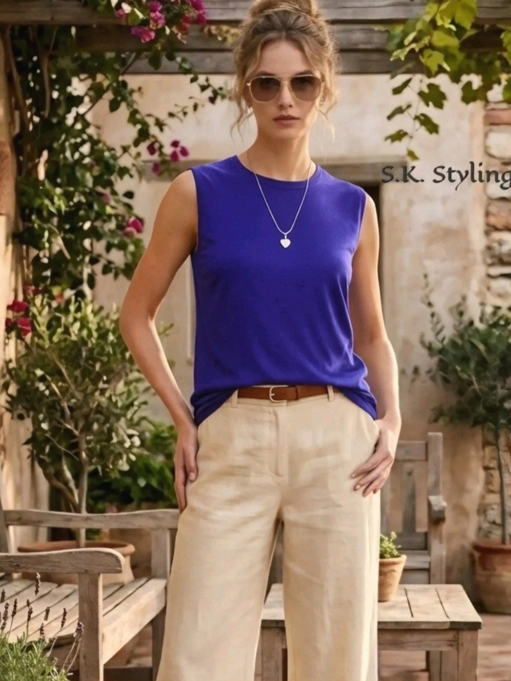 Kate Hill Classic Shell Sleeveless Sweater Knit Top Blouse Purple size L/XL